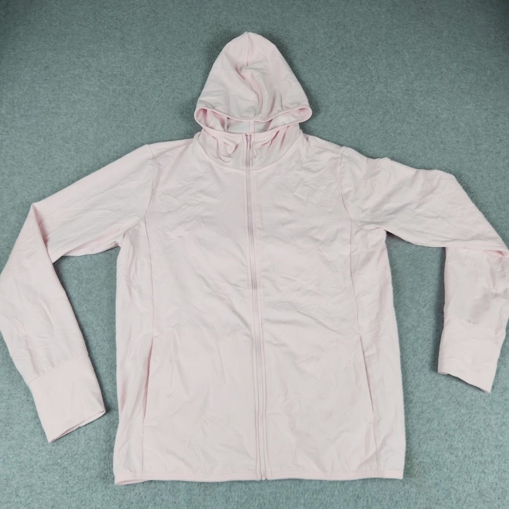 Uniqlo AIRism Dry UV Cut Hoodie Womens XL Pink Mesh Thumbhole Sleeve Full Zip